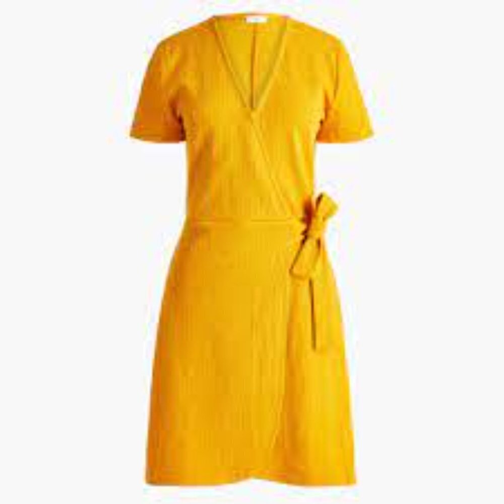 ✅ J. CREW FACTORY MUSTARD YELLOW Textured Knit‎ Wrap Dress SIZE X-SMALL